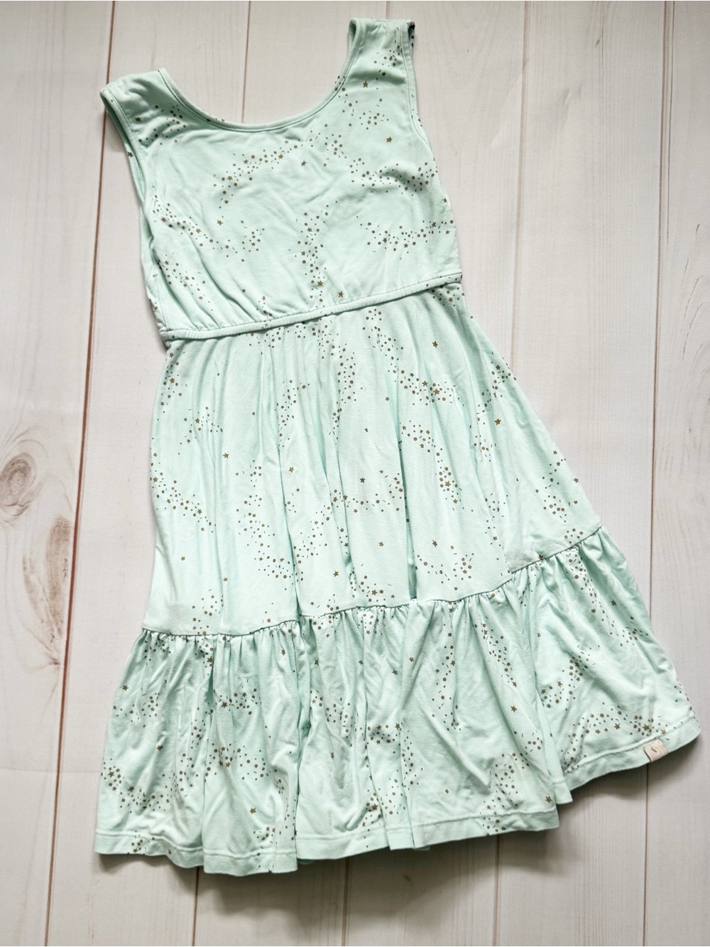 WDW Omi Jo Ruffled Empire Dress in Mint Gold Confetti